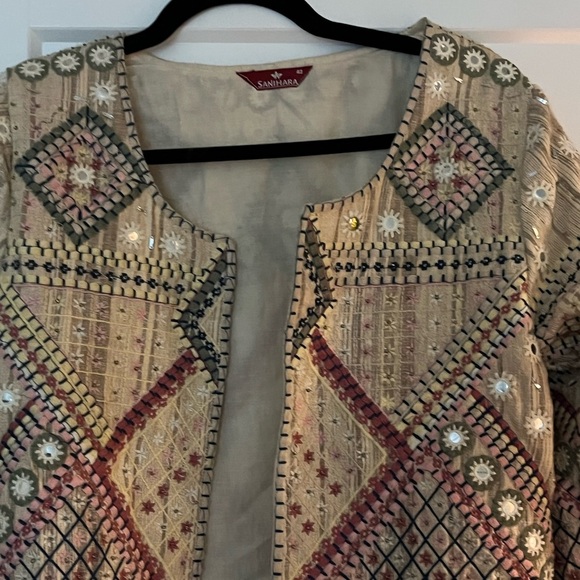 Vintage 100% cotton Indian hand embroidered mirror work bead embellished jacket - Picture 4 of 14
